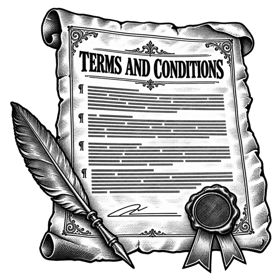 Engraved legal document with a quill and seal